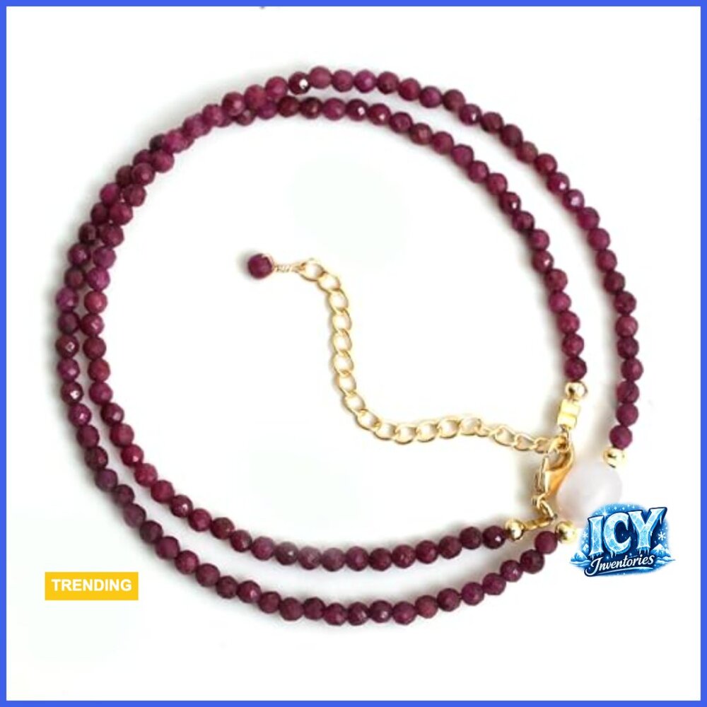 Ruby Gemstone Beaded Necklace With Freshwater Pea… - image 2